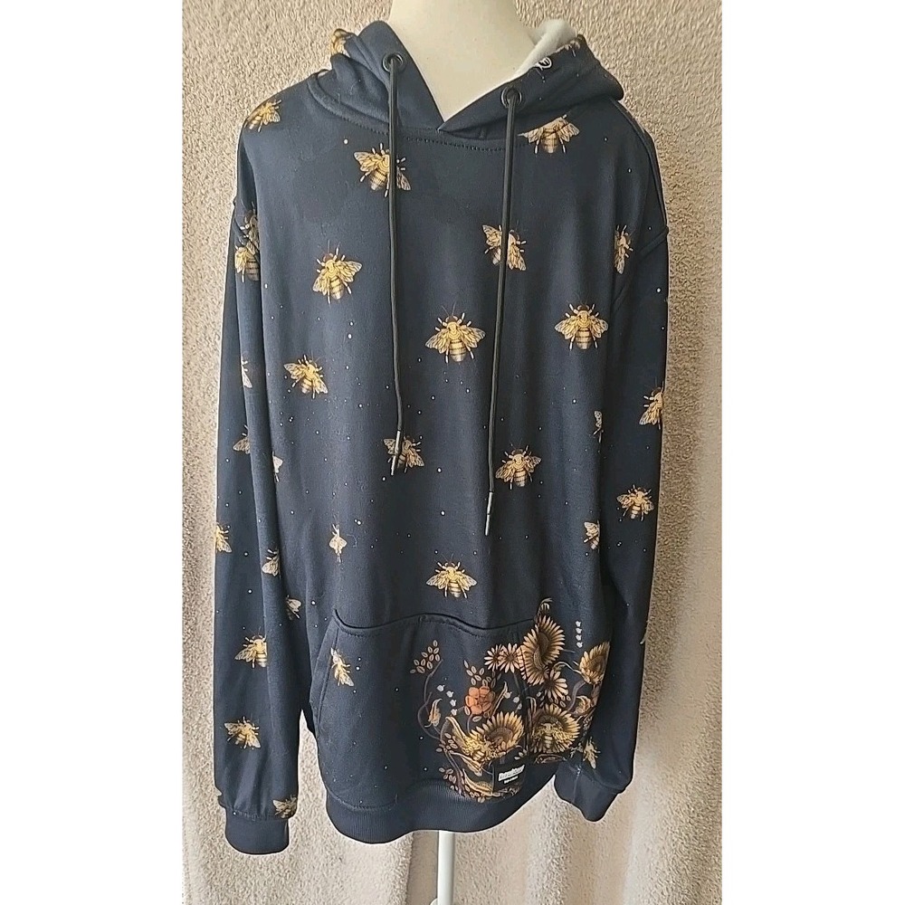 FreshHoods‎ Golden Bee Hoodie Pockets Hood Blue With Golden Bee Design Size M